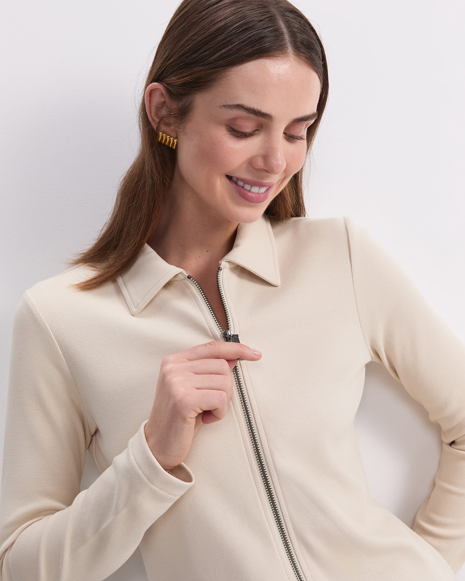 Long Sleeve Zip Through Top