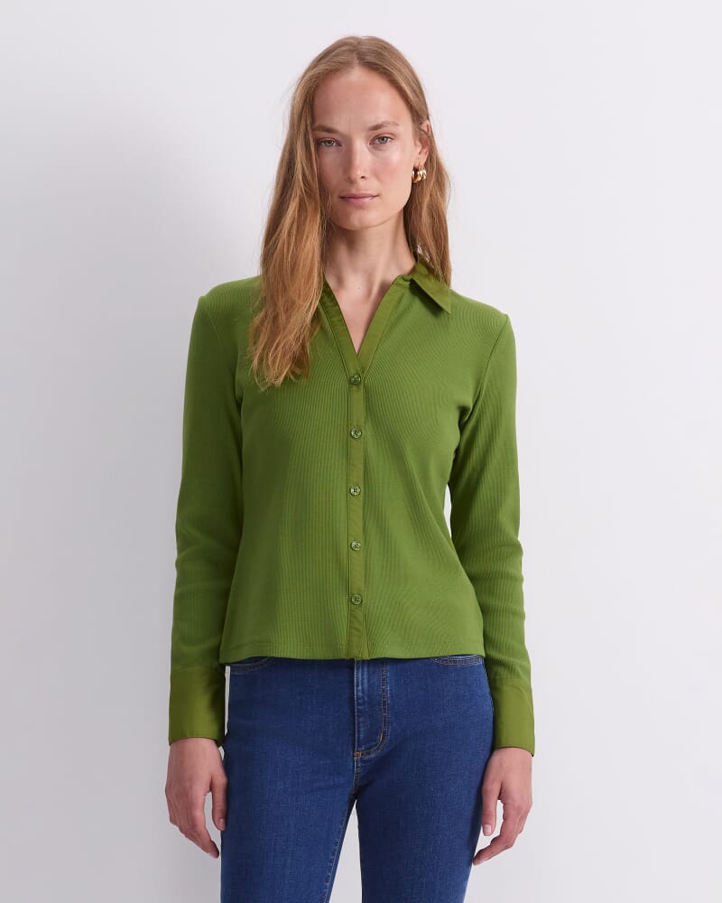 Catherine Rib Shirt in OLIVE GREEN