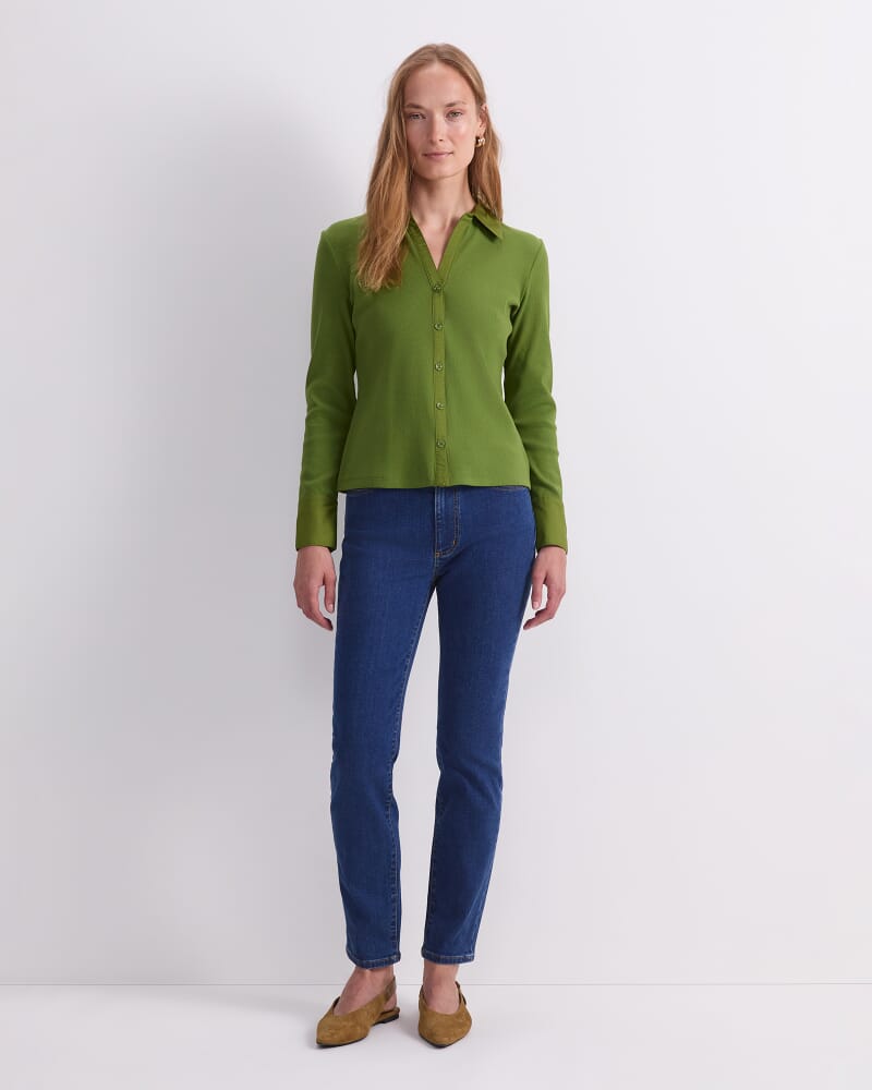 Catherine Rib Shirt in OLIVE GREEN