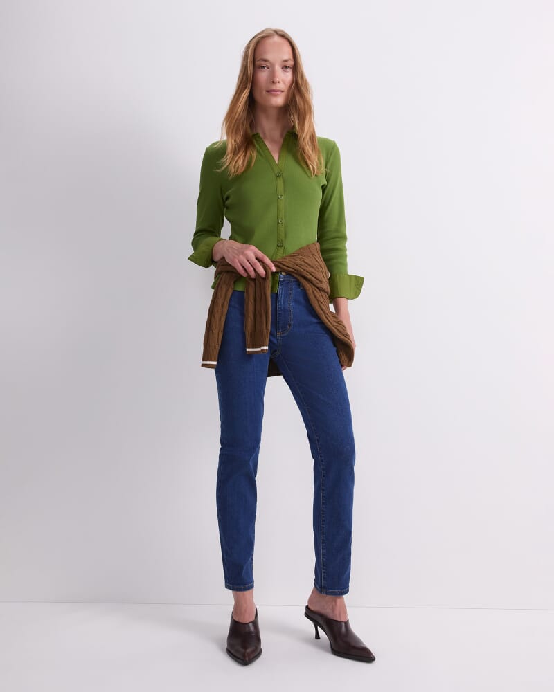 Catherine Rib Shirt in OLIVE GREEN