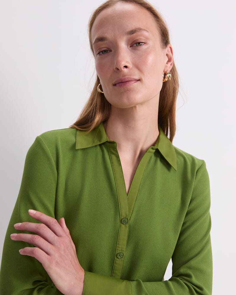 Catherine Rib Shirt in OLIVE GREEN