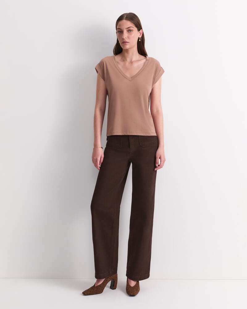 Blair Cotton V-Neck Tee in MOCHA