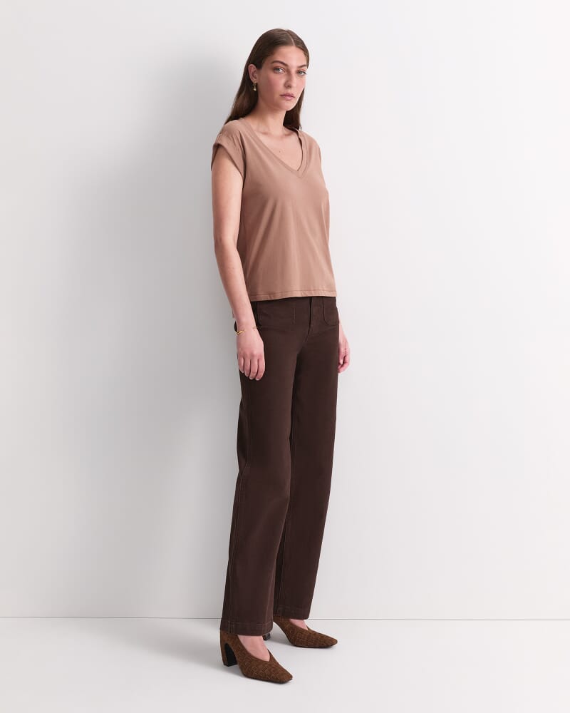 Blair Cotton V-Neck Tee in MOCHA