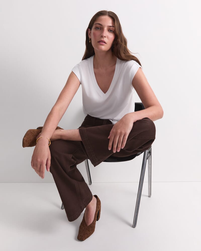 Blair Cotton V-Neck Tee in WHITE