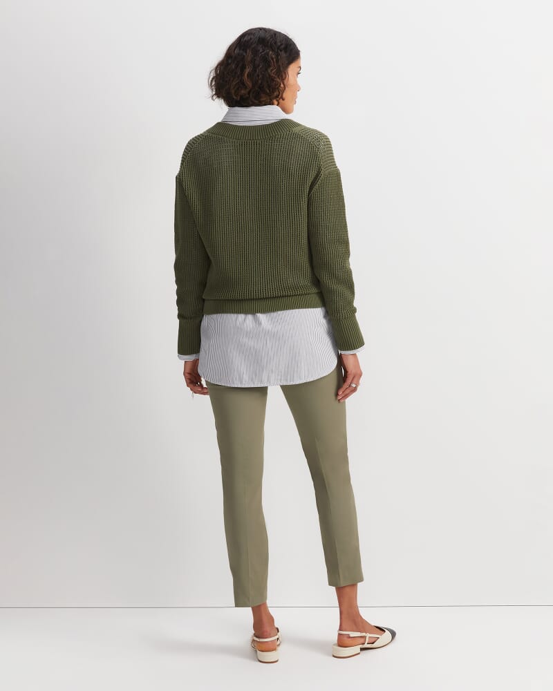 Cotton Crochet V-Neck Knit in KHAKI