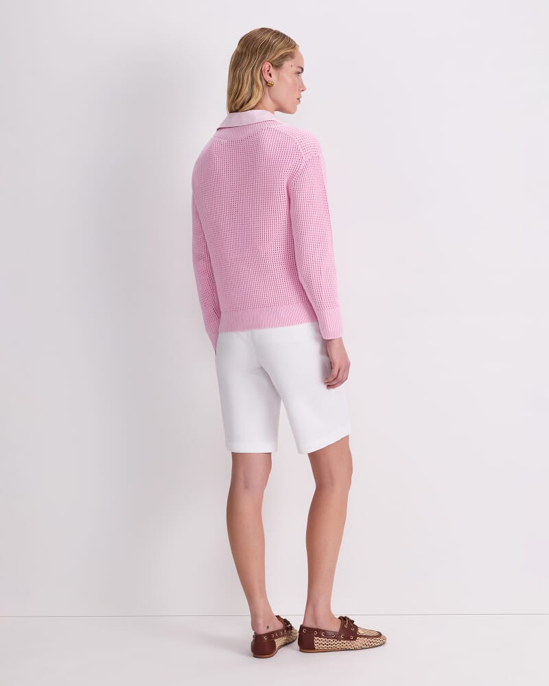 Cotton Crochet V-Neck Knit in PINK