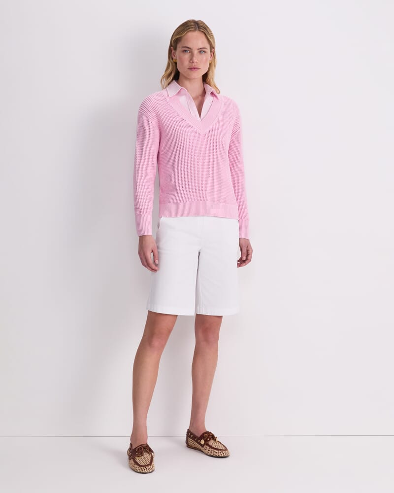 Cotton Crochet V-Neck Knit in PINK