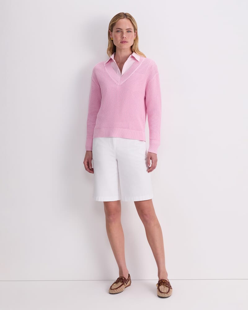 Cotton Crochet V-Neck Knit in PINK