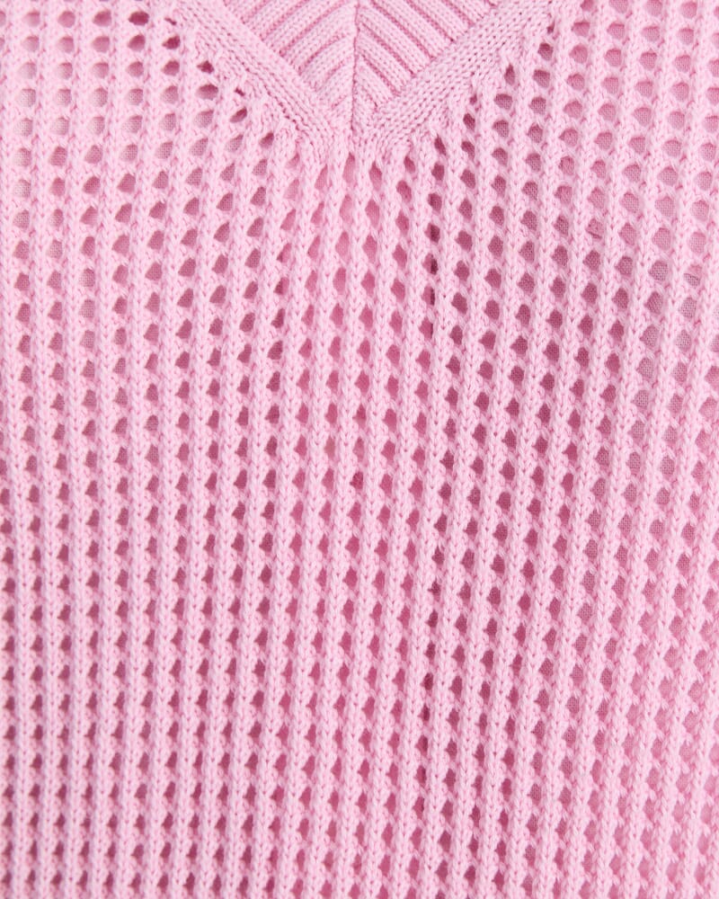 Cotton Crochet V-Neck Knit in PINK