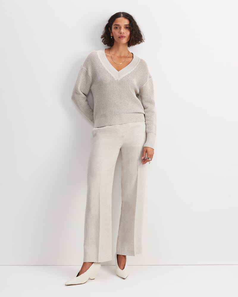 Cotton Crochet V-Neck Knit in STRING