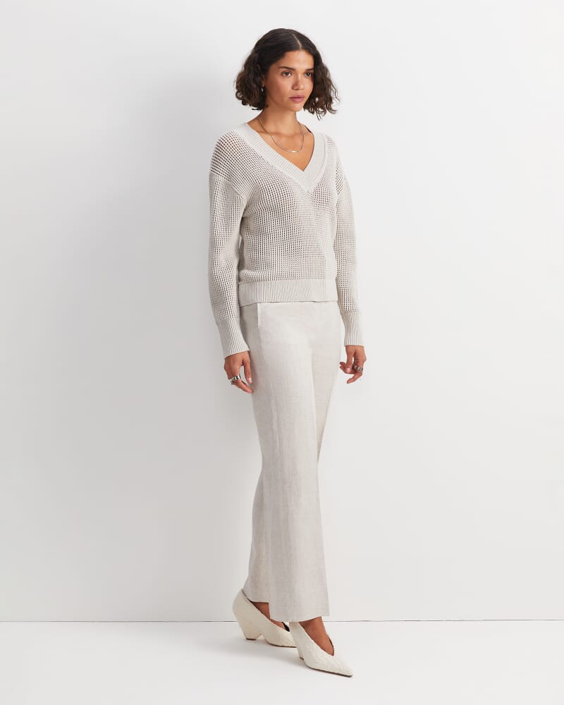 Cotton Crochet V-Neck Knit in STRING