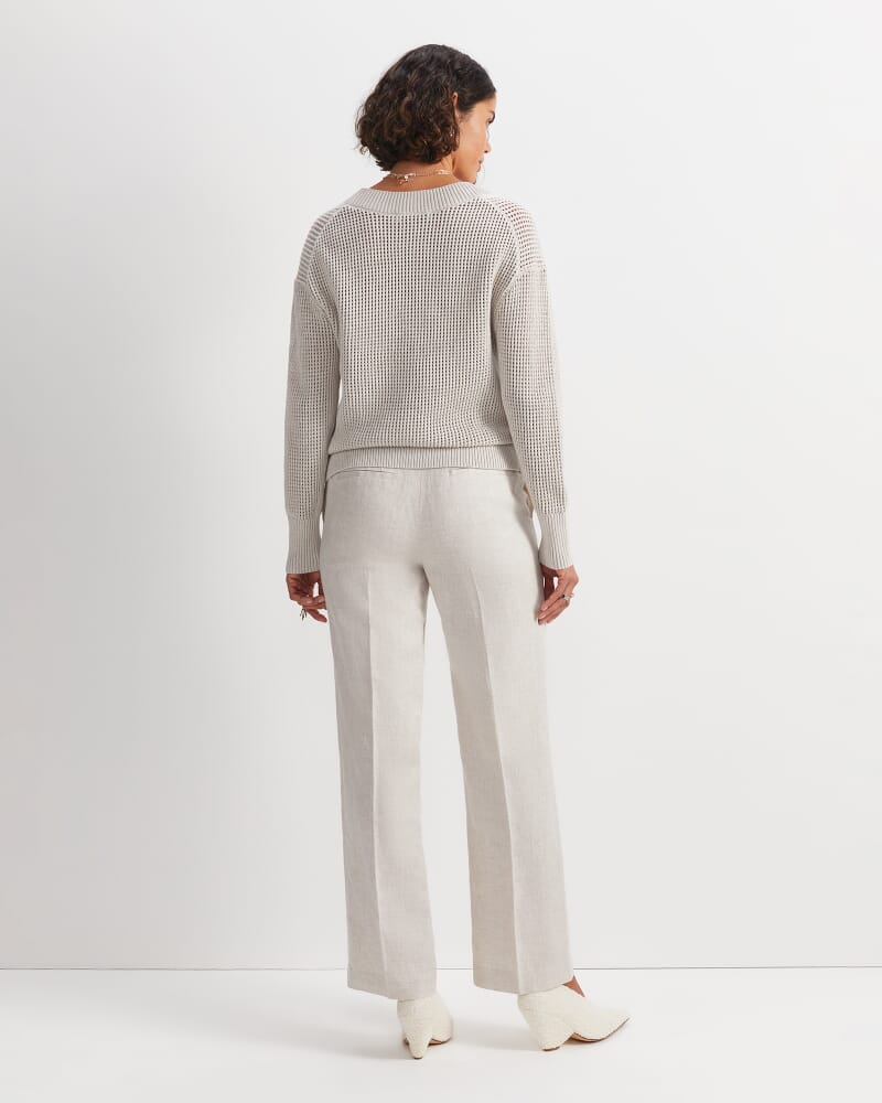 Cotton Crochet V-Neck Knit in STRING