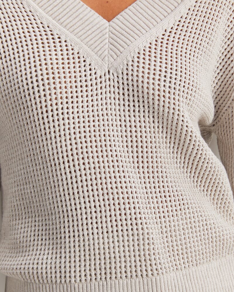 Cotton Crochet V-Neck Knit in STRING