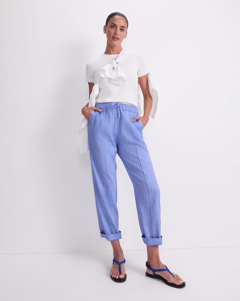 Rosa Tapered Linen Pant in CERULEAN