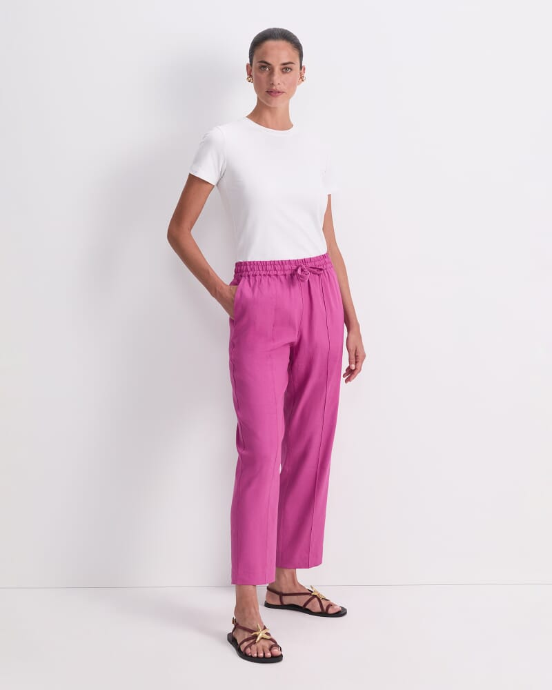 Rosa Tapered Linen Pant in MAGENTA