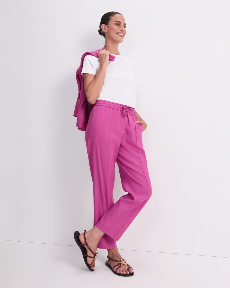 Rosa Tapered Linen Pant in MAGENTA