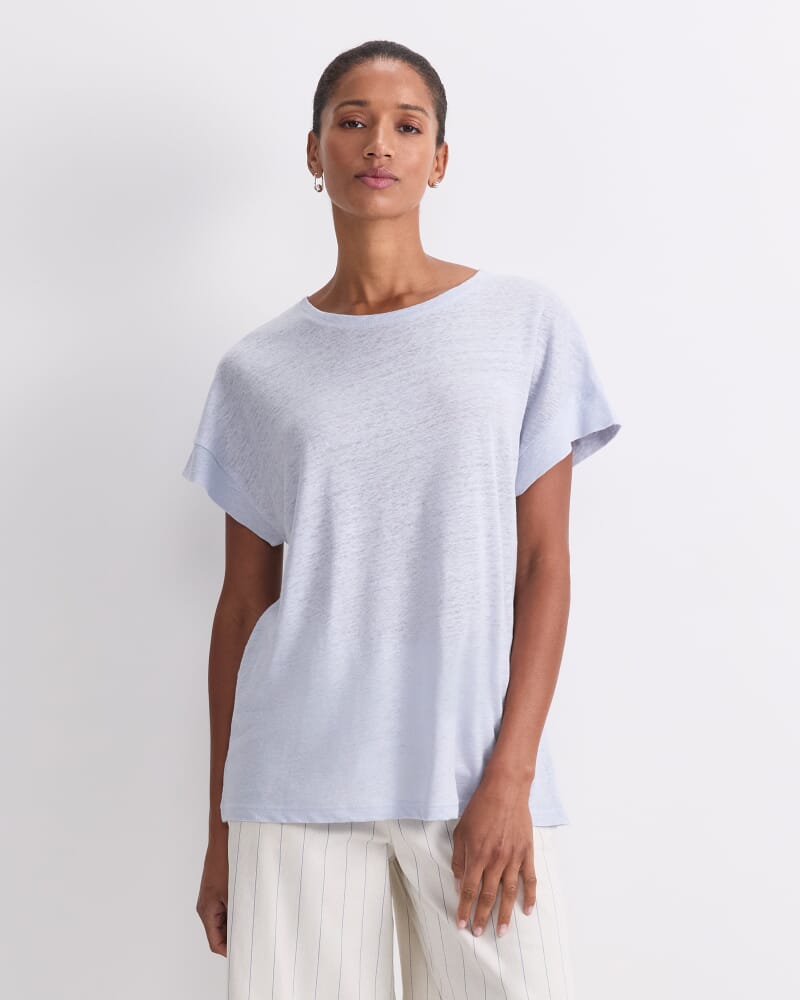 Tonia Crew Neck Linen Tee in BLUE MIST