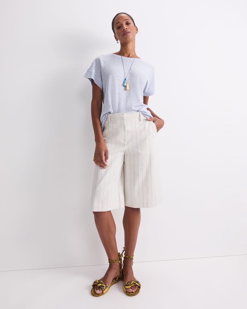 Tonia Crew Neck Linen Tee in BLUE MIST