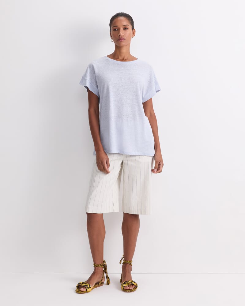 Tonia Crew Neck Linen Tee in BLUE MIST