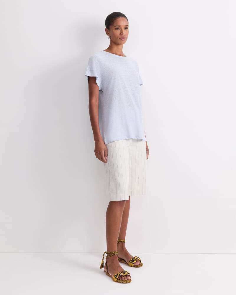 Tonia Crew Neck Linen Tee in BLUE MIST