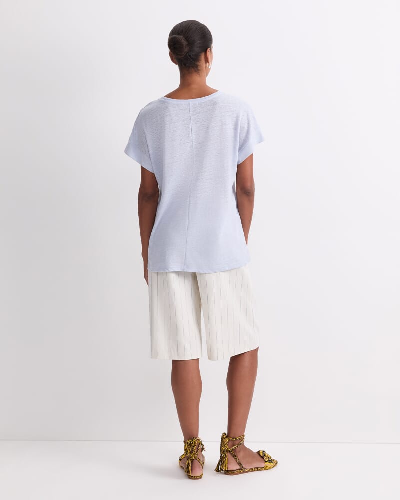 Tonia Crew Neck Linen Tee in BLUE MIST