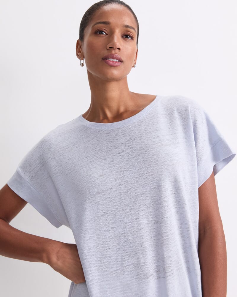 Tonia Crew Neck Linen Tee in BLUE MIST