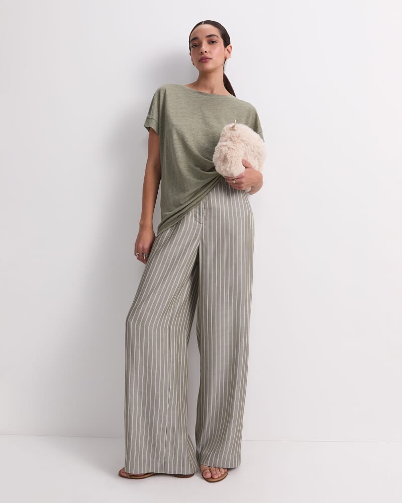 Tonia Crew Neck Linen Tee in KHAKI