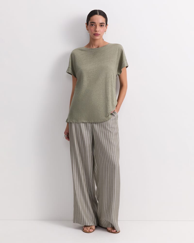 Tonia Crew Neck Linen Tee in KHAKI