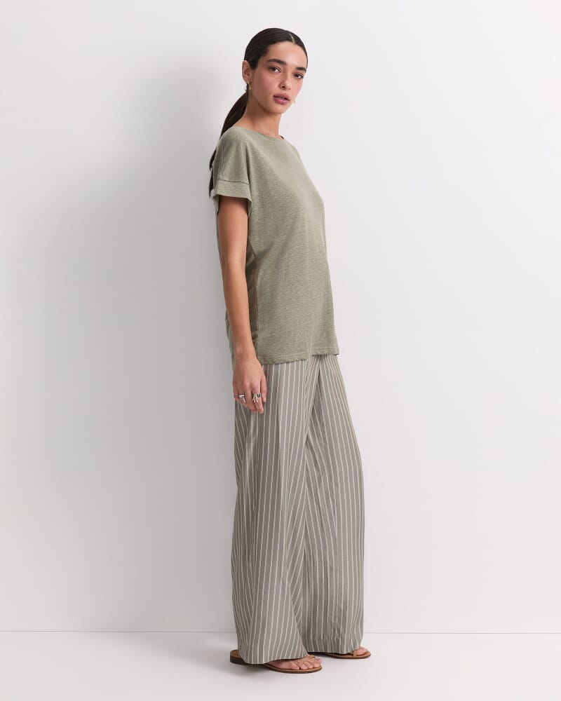 Tonia Crew Neck Linen Tee in KHAKI