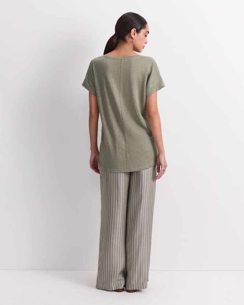 Tonia Crew Neck Linen Tee in KHAKI