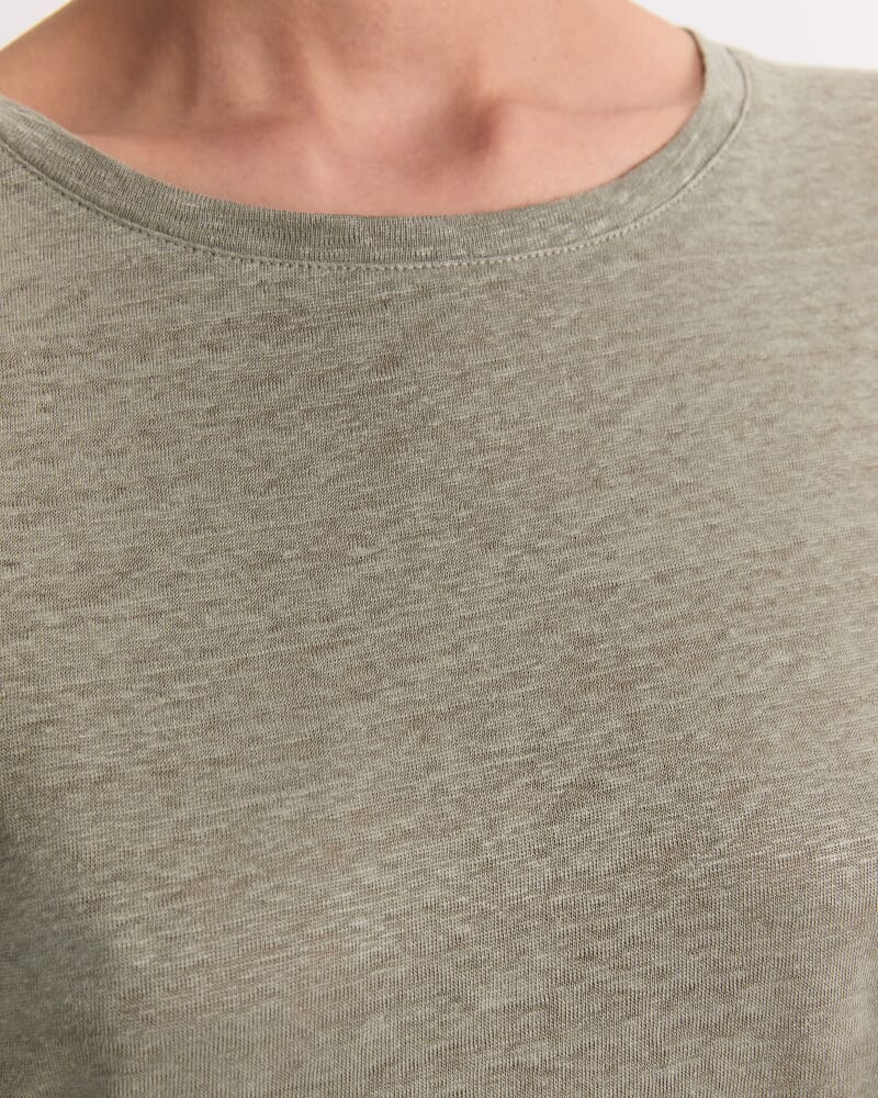 Tonia Crew Neck Linen Tee in KHAKI