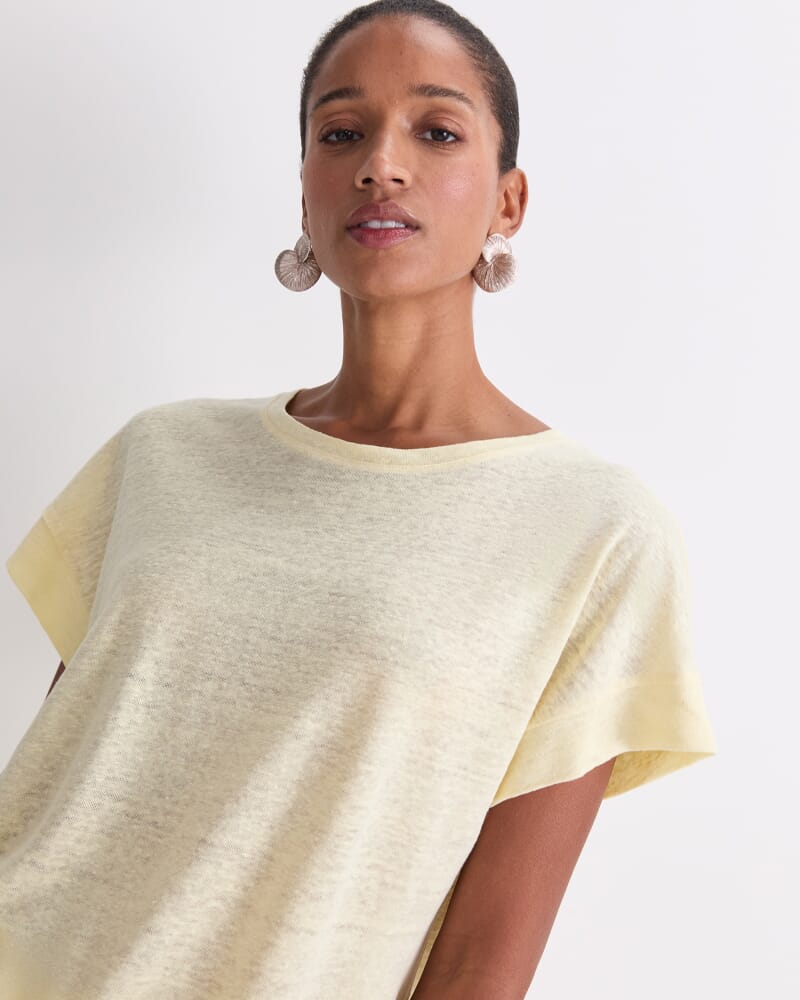 Tonia Crew Neck Linen Tee in LEMON