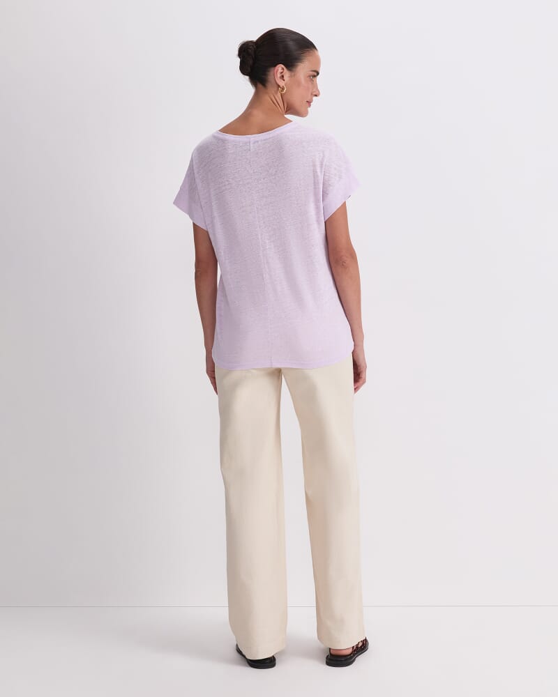 Tonia Crew Neck Linen Tee in LILAC