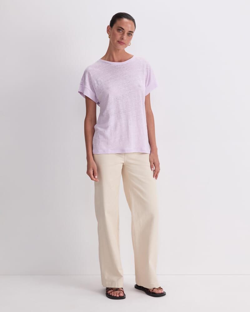 Tonia Crew Neck Linen Tee in LILAC
