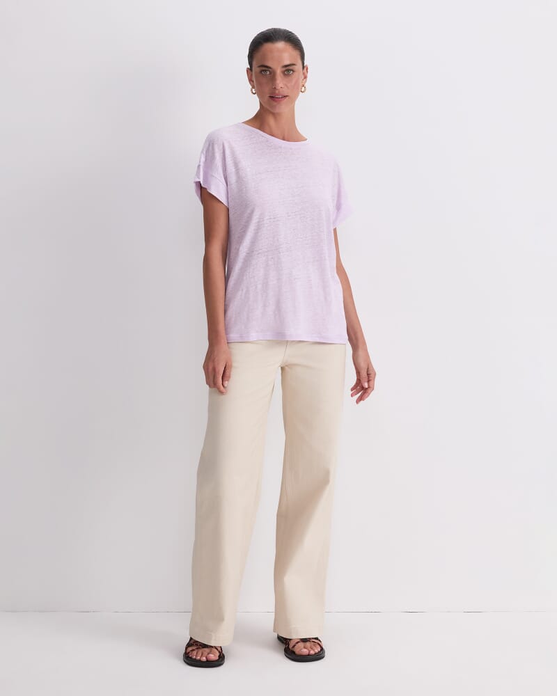Tonia Crew Neck Linen Tee in LILAC