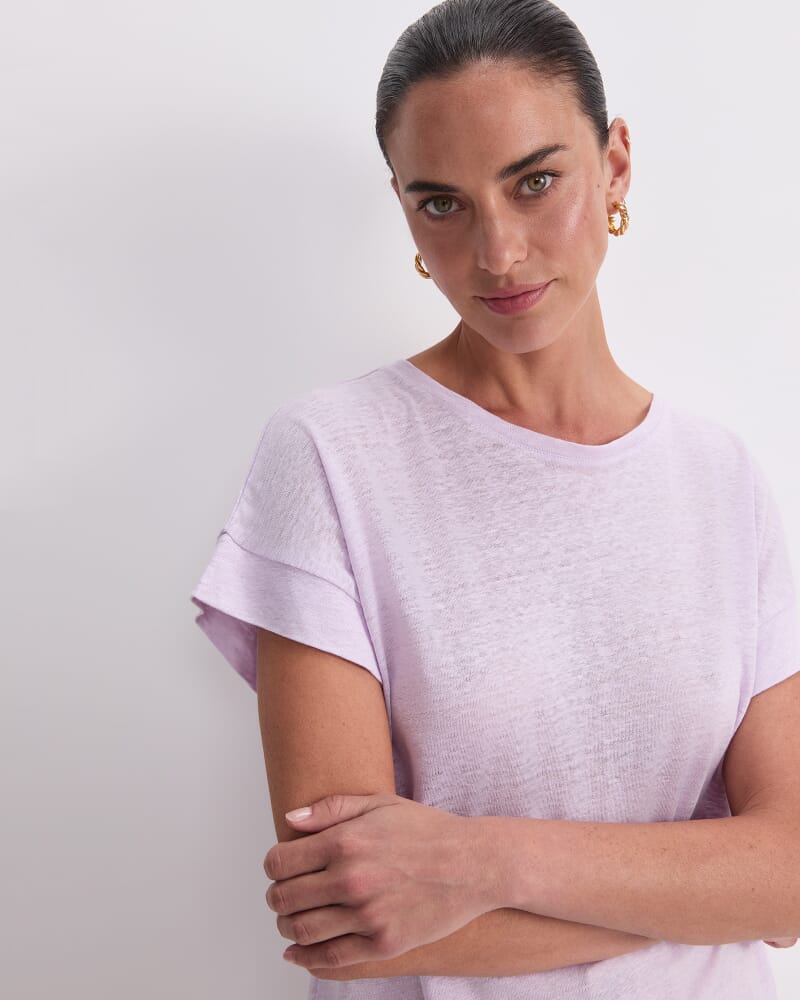 Tonia Crew Neck Linen Tee in LILAC