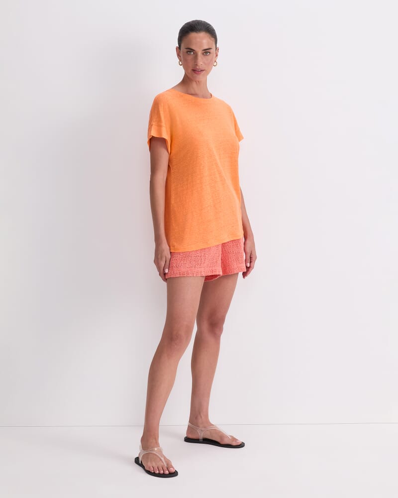 Tonia Crew Neck Linen Tee in TANGERINE