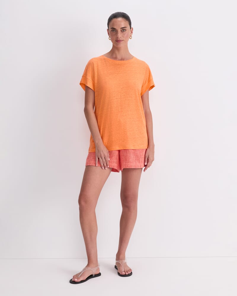 Tonia Crew Neck Linen Tee in TANGERINE