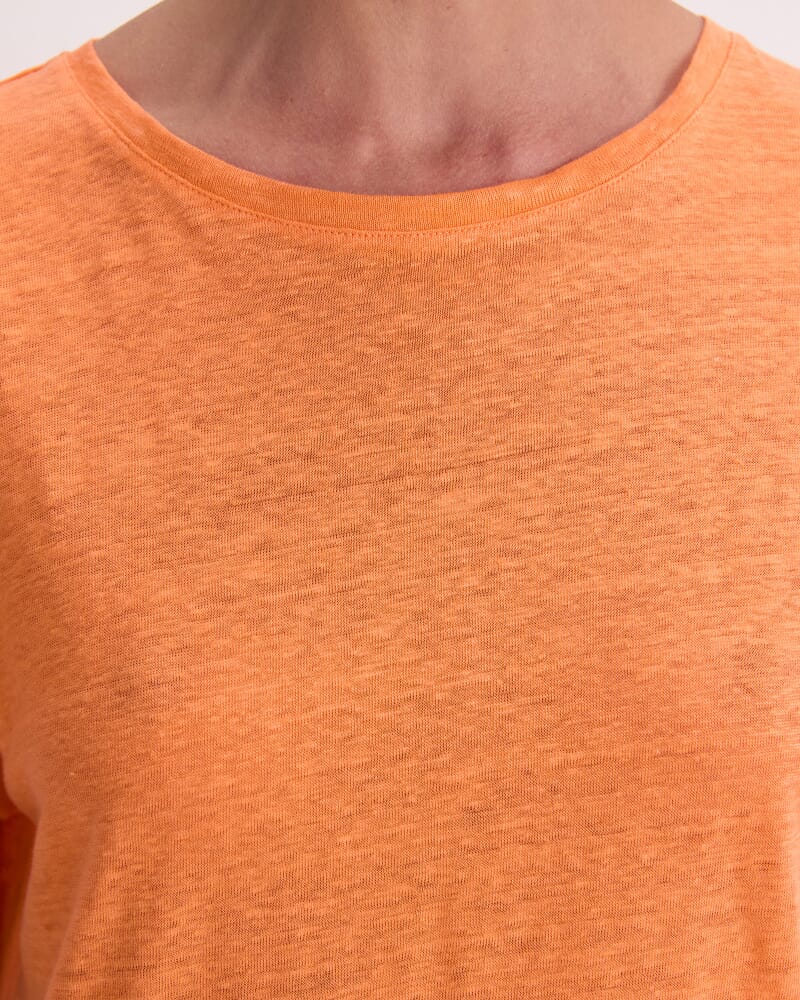 Tonia Crew Neck Linen Tee in TANGERINE
