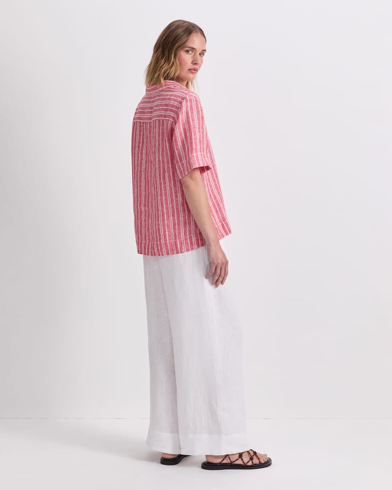 Ashley Linen Popover Shirt in RED/WHITE