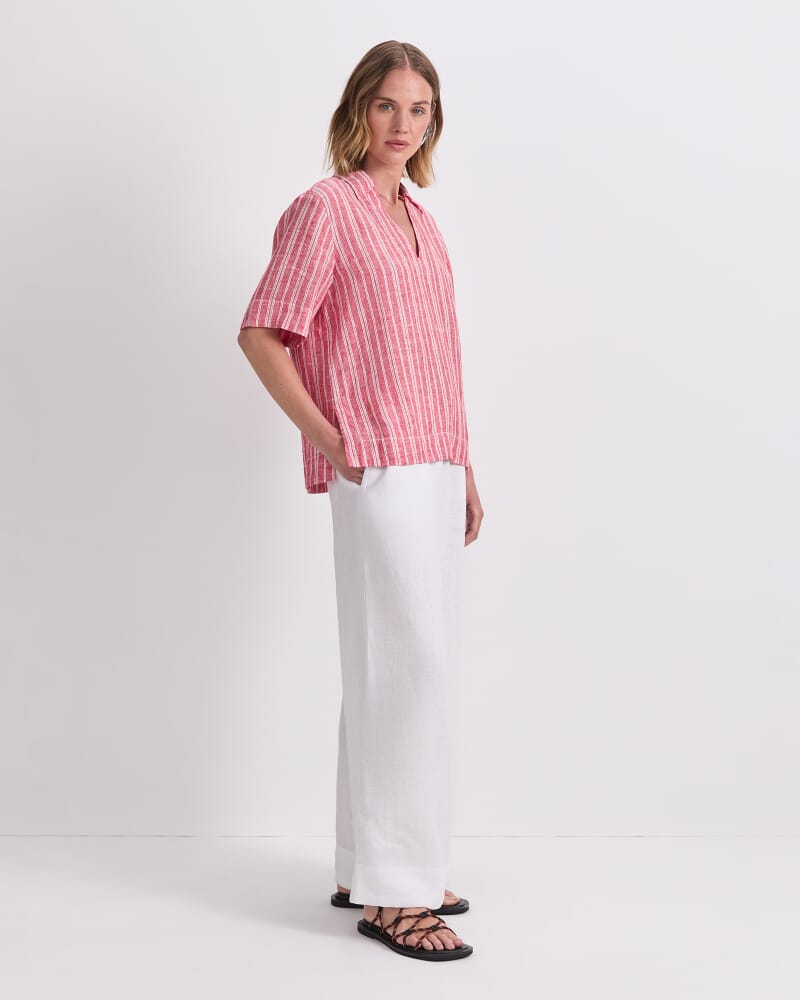 Ashley Linen Popover Shirt in RED/WHITE
