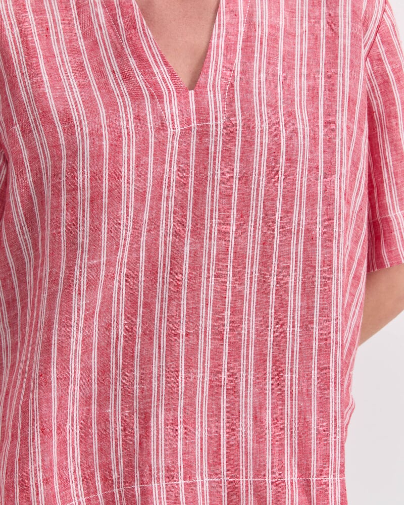 Ashley Linen Popover Shirt in RED/WHITE