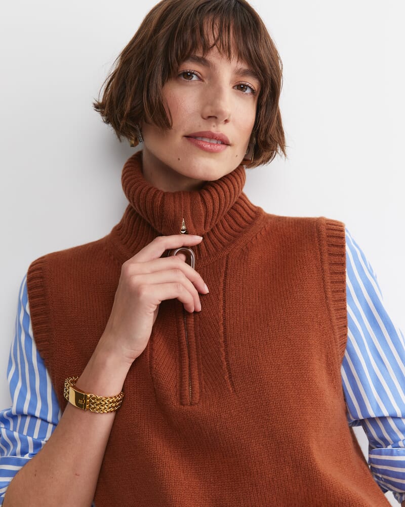 Sunshine Collared Sleeveless Vest in TOFFEE