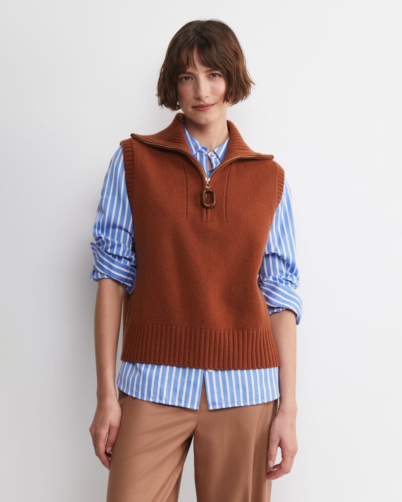 Sunshine Collared Sleeveless Vest in TOFFEE