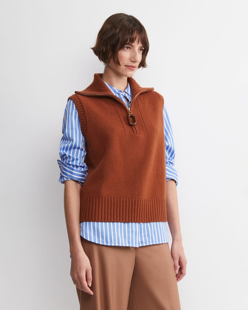 Sunshine Collared Sleeveless Vest in TOFFEE