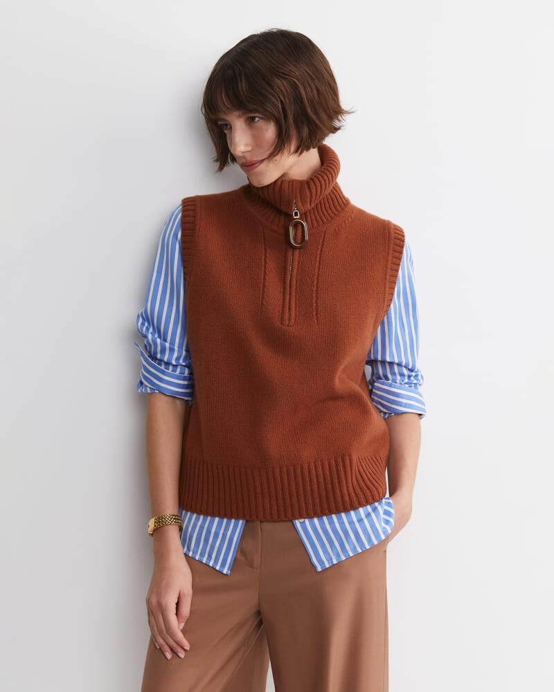 Sunshine Collared Sleeveless Vest in TOFFEE
