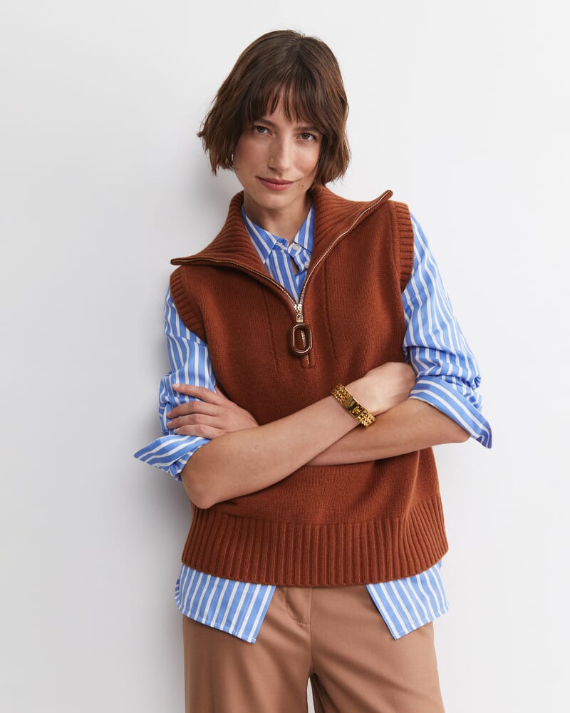 Sunshine Collared Sleeveless Vest in TOFFEE