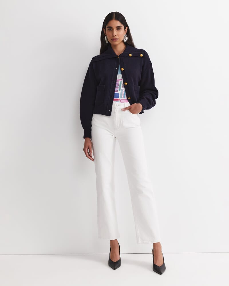 Sunshine Collared Merino Cardigan in NAVY