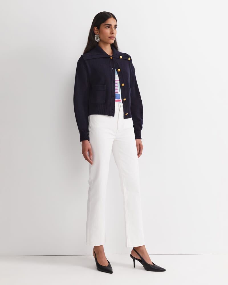 Sunshine Collared Merino Cardigan in NAVY