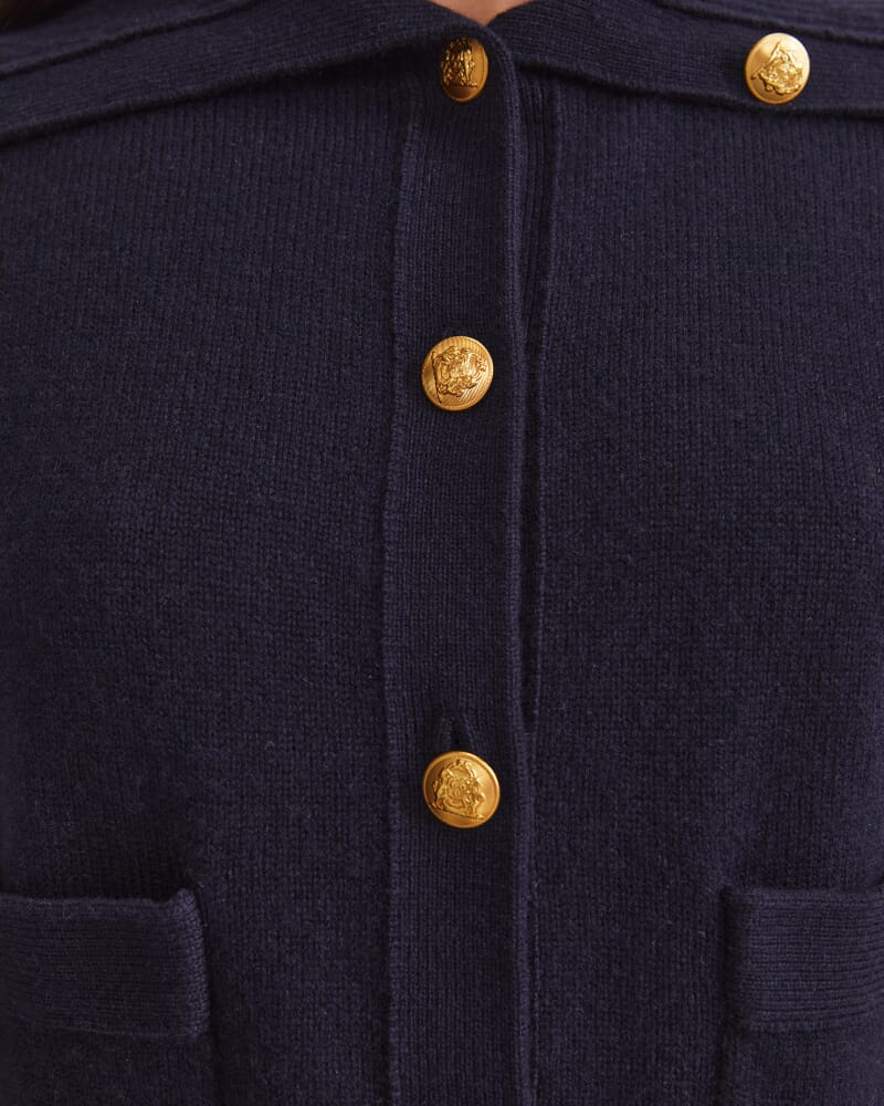 Sunshine Collared Merino Cardigan in NAVY